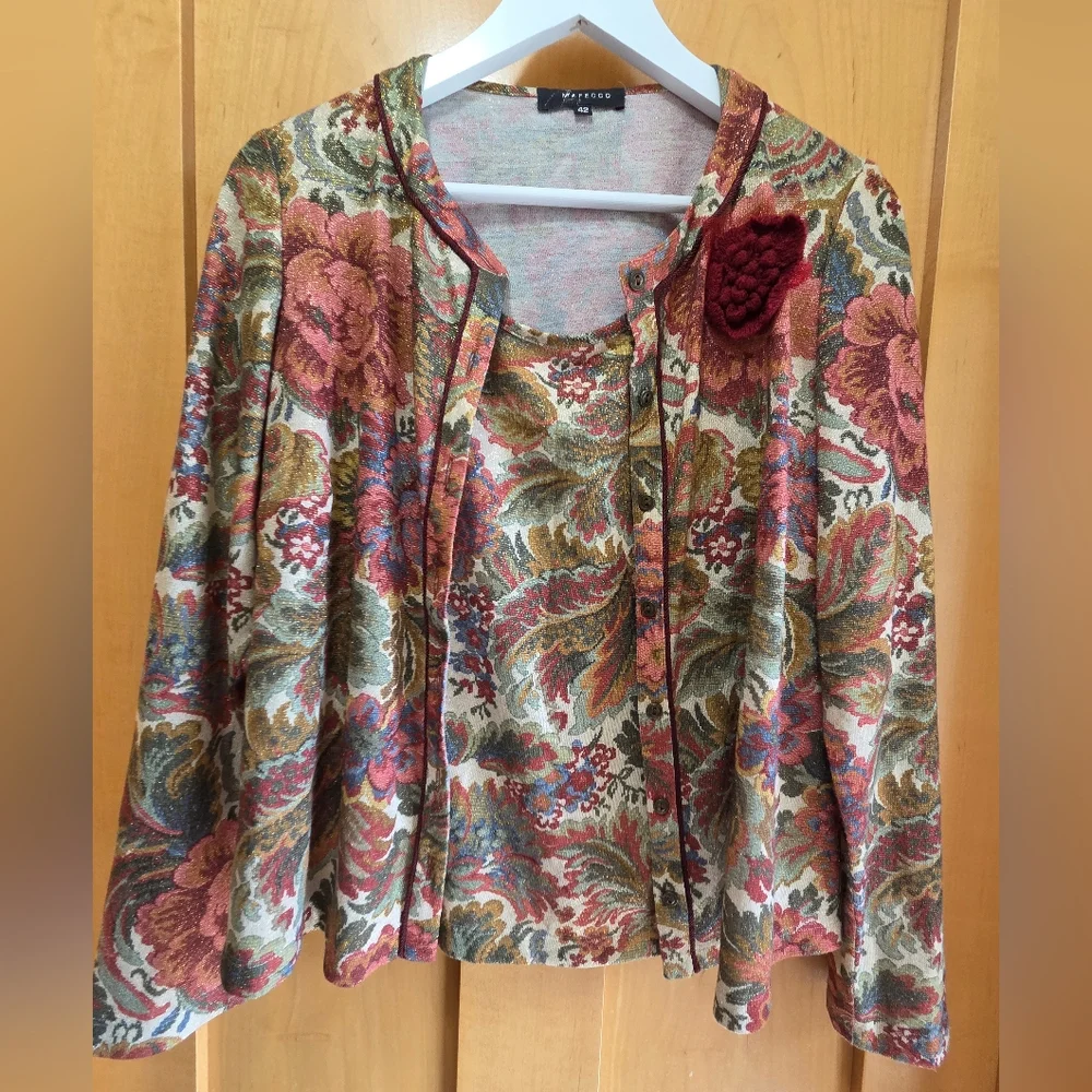 Vintage Mafecco Floral Tapestry 2-Piece Sweater Set